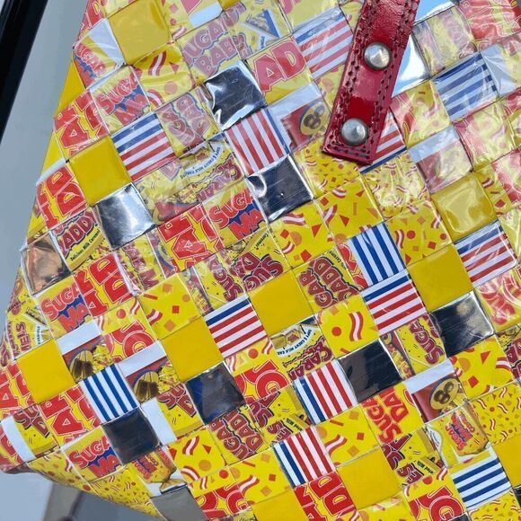 Nahui Ollin Y2K Candy Wrapper Purse Bag Red Handles Sugar Daddy Wrapper Design - Picture 7 of 10